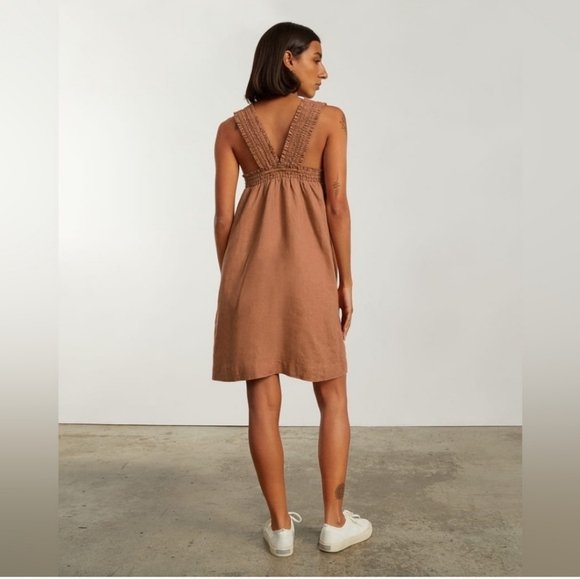 Everlane The Smocked Linen Dress Size XS Light Brown - Picture 3 of 14